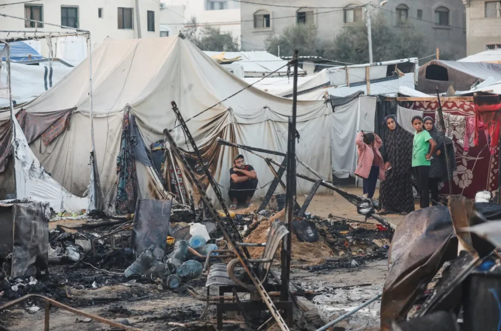 Israel Hits Gaza Displacement Camp Leaving Tents ‘In Flames’