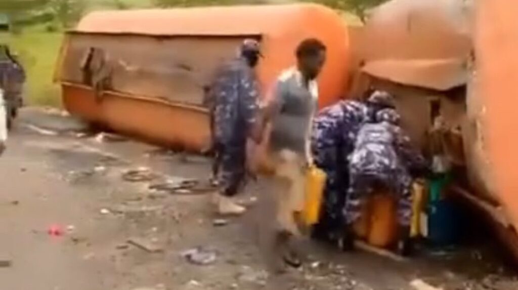 Nigeria Police Dismisses Report of Police scooping fuel from fallen tanker