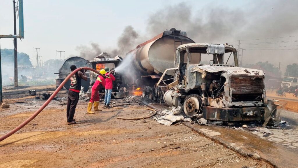Fuel Tanker Explodes After Overturning in Ikeja