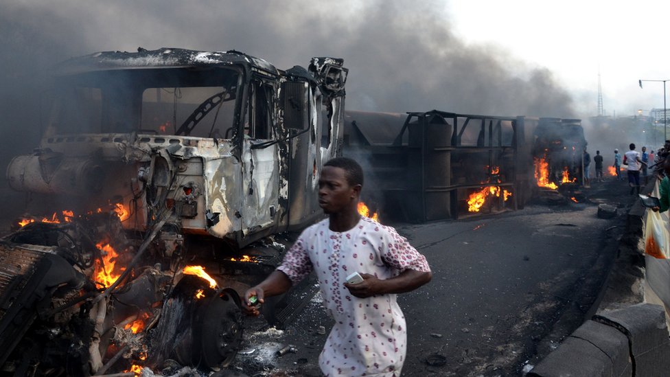Tanker catches fire in Lagos